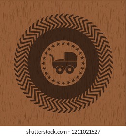 baby cart icon inside vintage wooden emblem