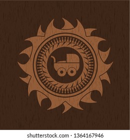 baby cart icon inside vintage wooden emblem