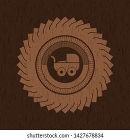 baby cart icon inside wooden emblem