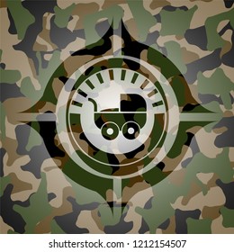 baby cart icon on camouflage pattern