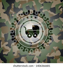 baby cart icon on camouflage texture