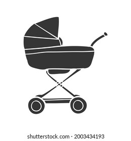 Baby Cart Icon Silhouette Illustration. New Born Transport Vector Graphic Pictogram Symbol Clip Art. Doodle Sketch Black Sign.