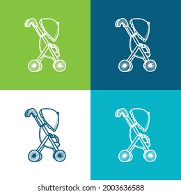 Baby Cart With An Umbrella Flat four color minimal icon set