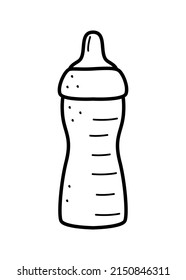 Botella de dibujos animados con un pacificador. Ilustración de doodle vectorial de una botella para alimentar a un recién nacido