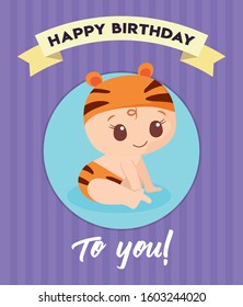 baby cartoon design, Happy birthday card celebration decoration surprise party anniversay and invitation theme Vector illustration