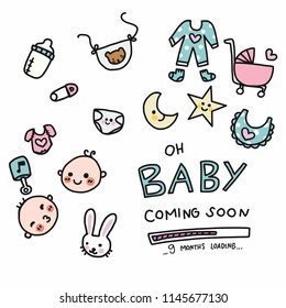 Baby cartoon doodle vector set illustration