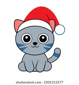 Baby cat with Santa hat vector illustration