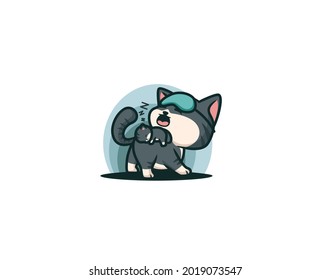 baby cat sleeping on mother's back Illustration