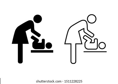 Baby change Icons. Vector toilet sign for women and kid