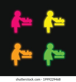 Baby Changer four color glowing neon vector icon