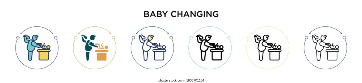 Baby changing icon in filled, thin line, outline and stroke style. Vector illustration of two colored and black baby changing vector icons designs can be used for mobile, ui, web