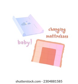 Baby changing mattress. Lettering in children's style. Vector illustration.