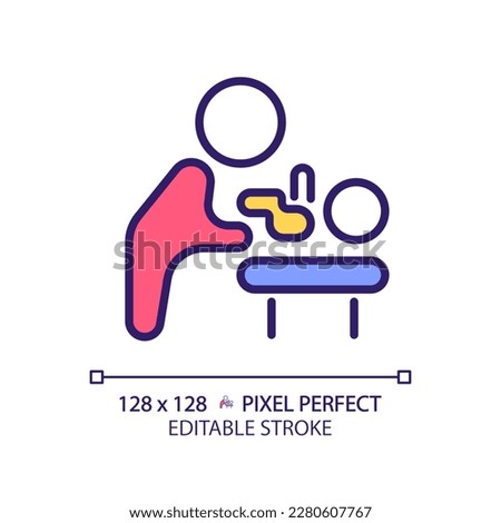 Baby changing room pixel perfect RGB color icon. Diaper table in public restroom. Convenience for little children parents. Isolated vector illustration. Simple filled line drawing. Editable stroke