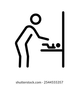 Baby Changing Station (herenkamer) met een persoon die luiers verschoont. Vector baby kleedkamer pictogram. Bewerkbare lijn