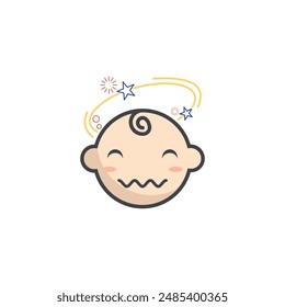 Baby character dizzy logo with creative element style premium vector