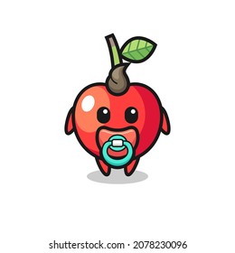 baby cherry cartoon character with pacifier , cute style design for t shirt, sticker, logo element