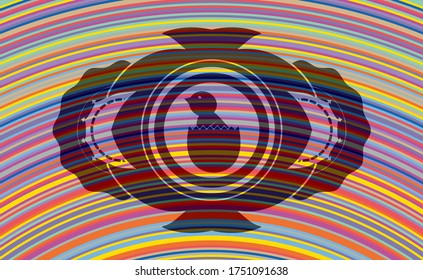baby chick coming out of the egg icon inside colorful badge. Showy chic background. Illustration. 