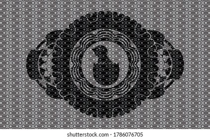 baby chick coming out of the egg icon inside dark abstract emblem. Pattern luxurious background. Artistic illustration. 