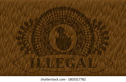 baby chick coming out of the egg icon and Illegal text Fur realistic badge. Pet classic background. Illustration. 