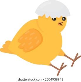 Baby chick in egg shell. Yellow bird child