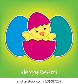 Baby Chick and eggs Easter card in vector format