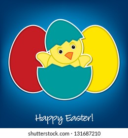 Baby Chick and eggs Easter card in vector format