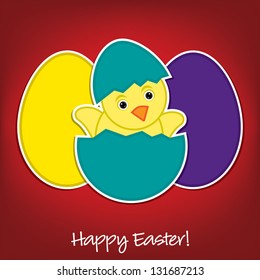 Baby Chick and eggs Easter card in vector format