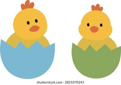 Baby chick hatching egg easter clipart collection.
Easter chick sitting inside an eggshell flat vector clipart set. 
Transparent background.