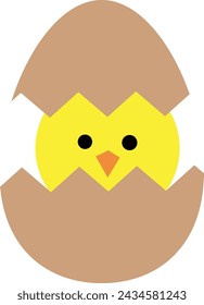 Baby Chicken in Cracked Egg Vector Illustration