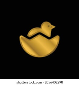 Caza de pollo y semicírculo de huevo chapado en oro icono metálico o logotipo vectorial