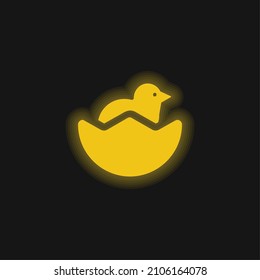 Baby Chicken And Half Egg Shell yellow glowing neon icon