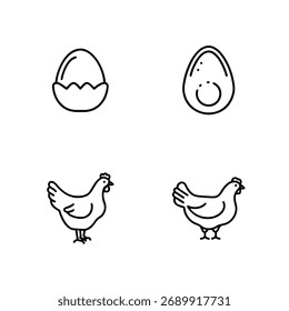 conjunto de pacote de ícone de galinha do bebê, ovo com conjunto de pacote de galinha e bebê, conjunto de ícone de galo e galo, conjunto de ícone de pacote de ovo