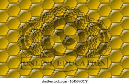 baby chicken icon and ONLINE EDUCATION text sweet honey bees emblem.beekeeping classic background. Intense illustration. 