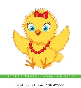Baby chicken isolated on white. Cute cartoon chicken. Funny yellow chicken, vector illustration.