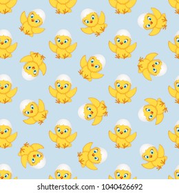 Baby chickens set isolated on white. Cute cartoon chicken set. Funny yellow chickens in different poses, vector illustration.