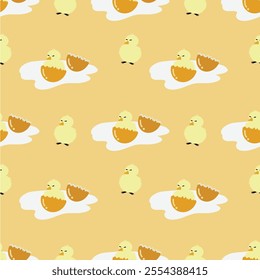 Baby chicks and eggs pattern for fabric ,seamless background.