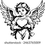 baby child angel cherub holding a heart outline