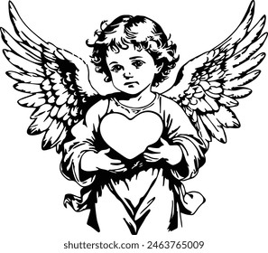 baby child angel cherub holding a heart outline