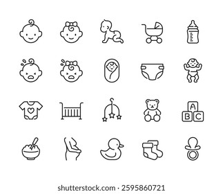 Baby and Child care related icon set - Editable stroke, Pixel perfect at 64x64