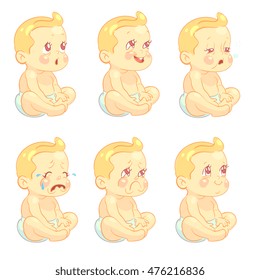 Baby, child emotions vector set. Happy or sad, crying and laughing illustration