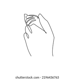Baby child holding adult hands continuous line drawing. Vector illustration on white background