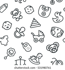 Baby Child Kid Seamless Vector Pattern Minimal Flat Line Stroke Icon Pictogram Illustration