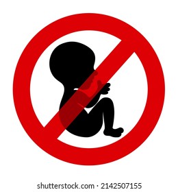 Baby, child, kid and unborn foetus is crossed out. Metaphor of miscarriage and abortion or childless and childfree avoidance of parenting. Symbol as vector illustration isolated on white.