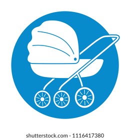 Baby child pram stroller flat vector icon