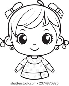 baby, childhood, contour, kid, little, preschool, girl, puzzle, toy, graphic, vector, line, game, symbol, play, posing, sweet, lady, vintage, book, cartoon, character, coloring, coloring book, colorin