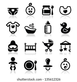 Baby, childhood vector icons set isolated on white