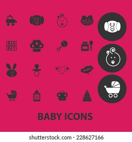 baby, children, child, toys, kinder, garden black isolated icons, signs, symbols, illustrations set, vector