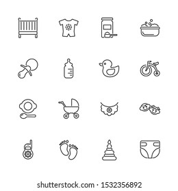 Baby, Children outline icons set - Black symbol on white background. Baby, Children Simple Illustration Symbol - lined simplicity Sign. Flat Vector thin line Icon - editable stroke