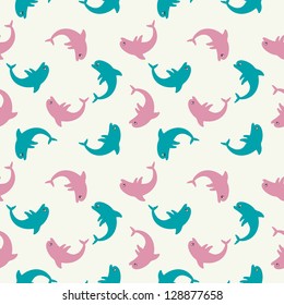 Baby or children seamless background with dolphins