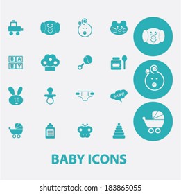 bebê, crianças, brinquedos conjunto de ícones planos para web digital, impressão, design, aplicativos de telefone celular, vetor